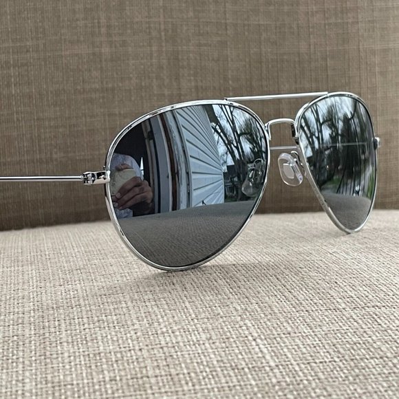 Fashion Sunglasses Silver Tone Frame Aviator Shape Unisex Eye Wear - Picture 1 of 12